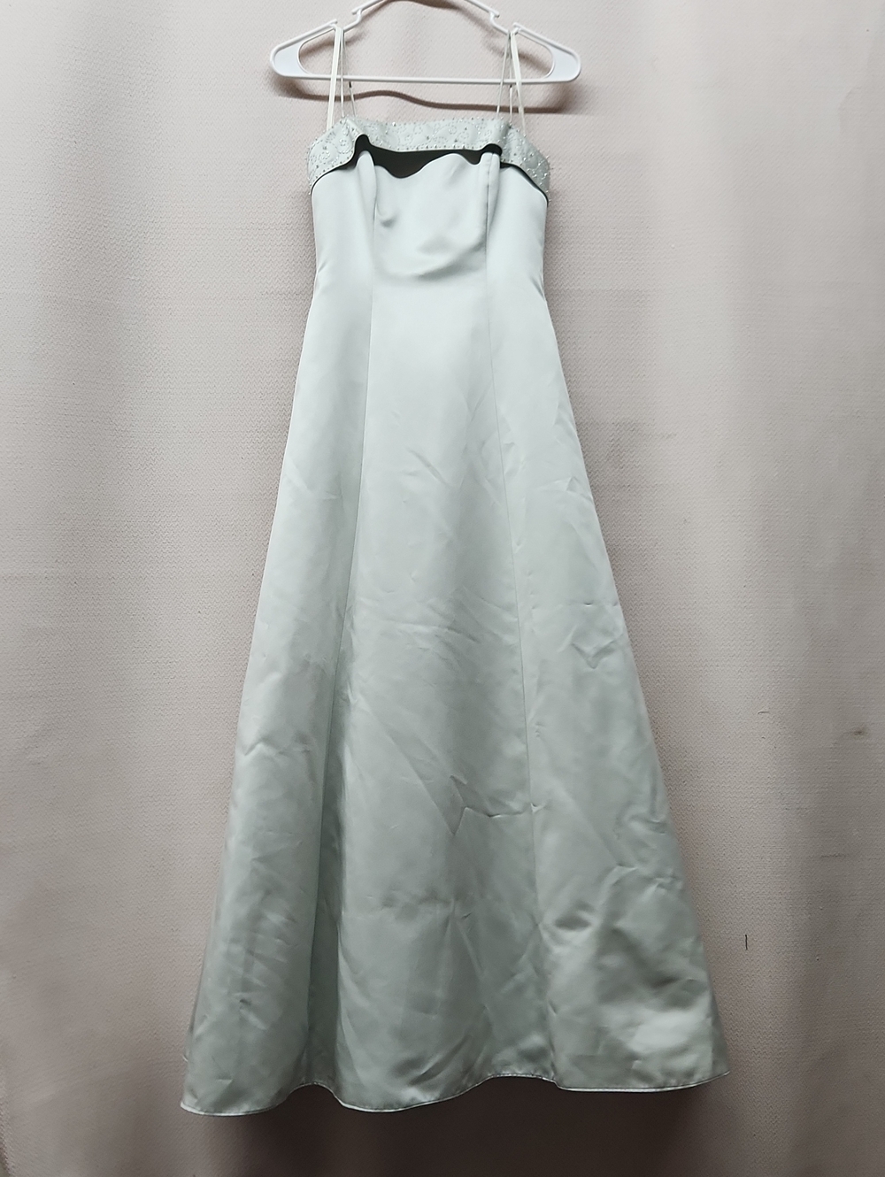 Michaelangelo Pale Mint Formal A-Line Dress with Beaded Trim